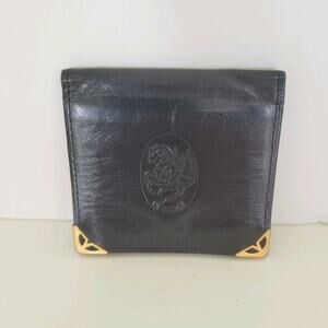 Leonardo Cenbale Vintage Wallet Black Coin Case Holder PouchLeather Compact Mini